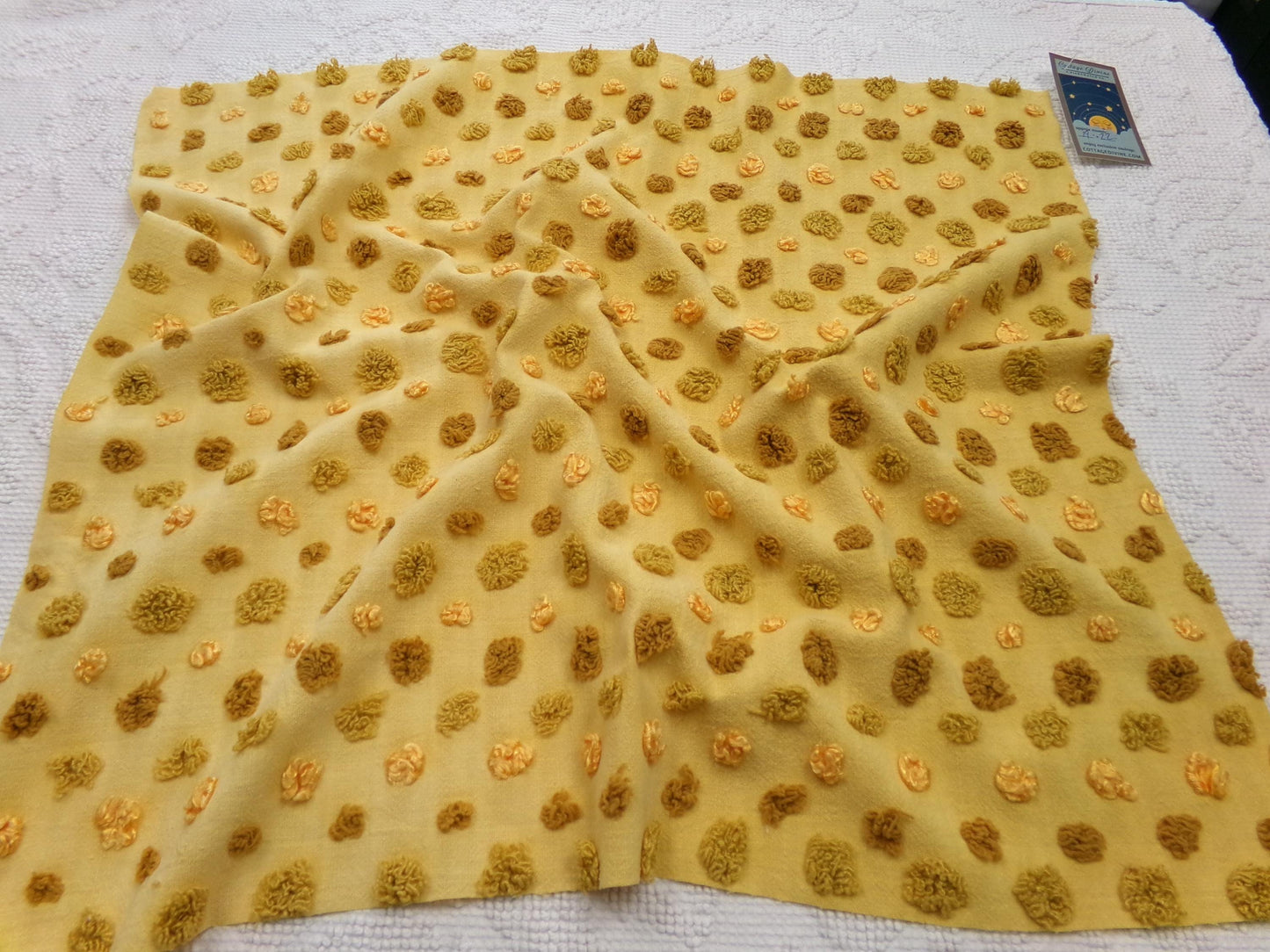 boho gold vintage chenille fabric, ombre multisize optic dot design, 22" x 19" piece of sewing quilt material
