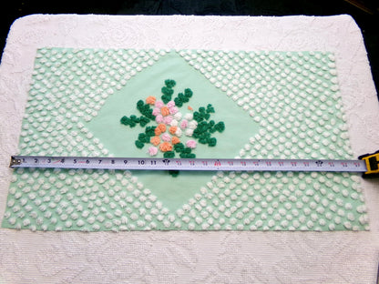 whimsy wildflower dot vintage chenille fabric: 15" x 26" jade green piece for pillows, quilts