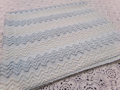 pastel blue & white vintage chenille fabric 23" x 20" gentle zig zag texture quilting material