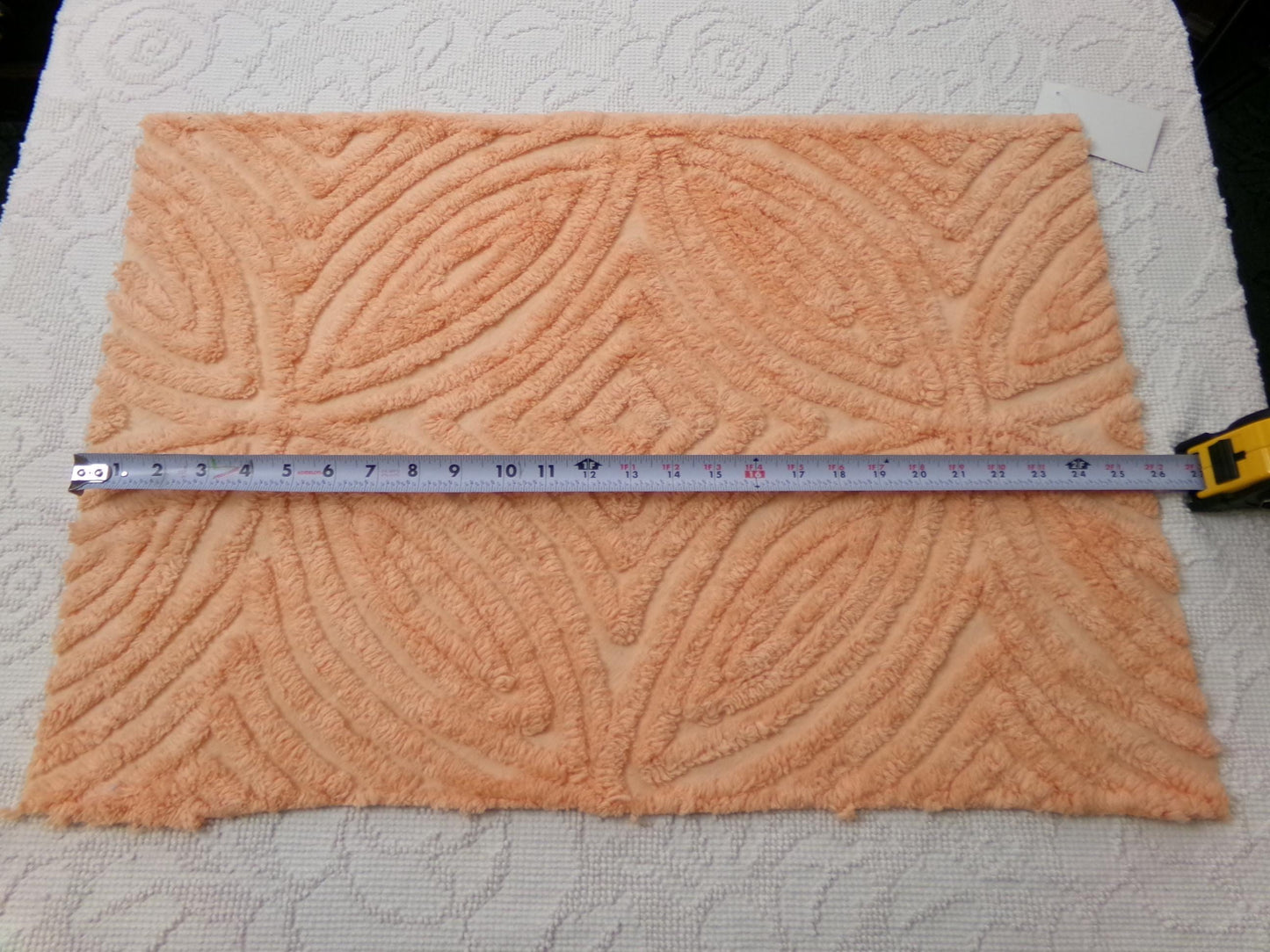 Peach Plush Vintage Chenille Fabric, tufted wedding ring design, sewing craft quilt material, 18" x 25" piece