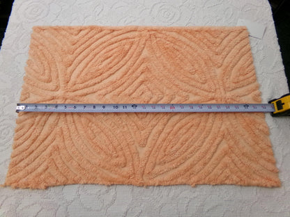 Peach Plush Vintage Chenille Fabric, tufted wedding ring design, sewing craft quilt material, 18" x 25" piece