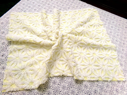 Fluffy Daisy Vintage Chenille Fabric White & Lemony Yellow 18x24"