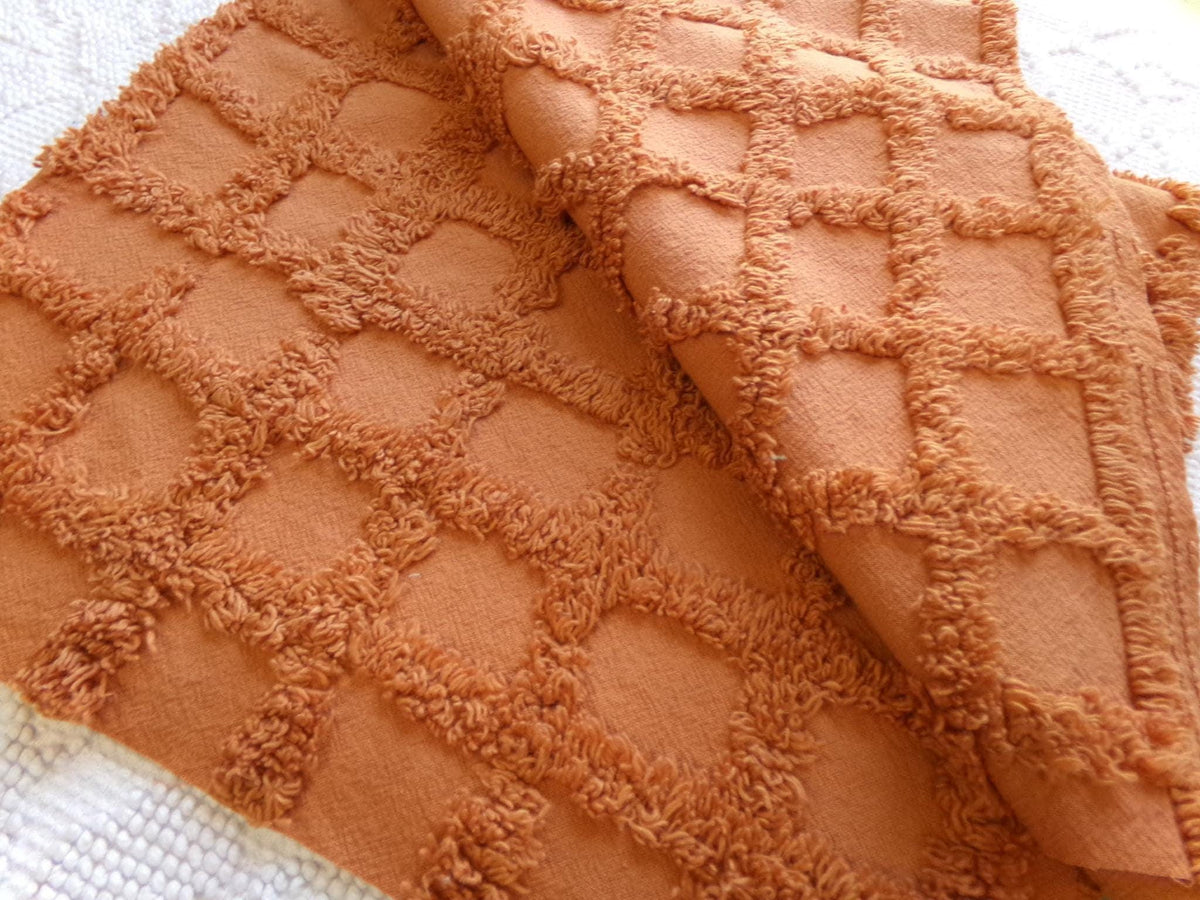 nutmeg pumpkin spice chenille fabric, 20" x 26" boho vintage style tufted squares