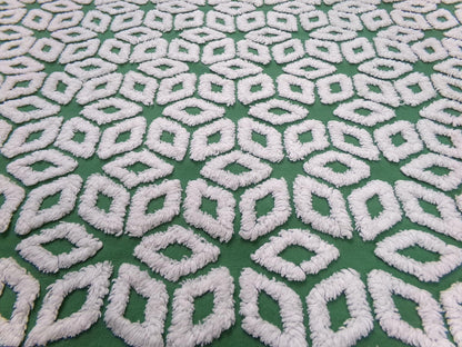 White Snowflake Vintage Chenille Fabric, Christmas Green 17.5x26" Piece