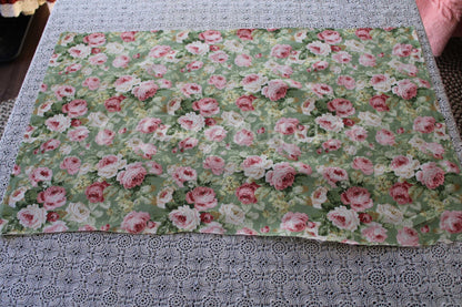 Cottage Coordinated Vintage Fabric Bundle: Gorgeous Plush Tufted Chenille Piece & Mint Green Cabbage Rose Cotton Fabric, for Quilts, Crafts