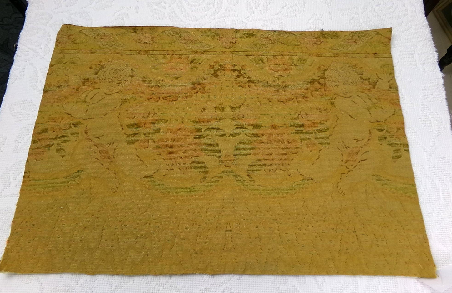 Gothic Vintage Cut Velvet Fabric Haunting Shadow Angels Cherub Tapestry Piece 18x26"