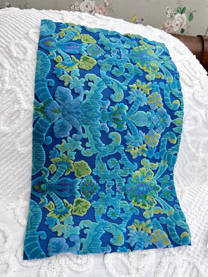 Moody Vintage Cut Velvet Fabric, Electric Blue Bates Tapestry Chenille, 10.5x18"