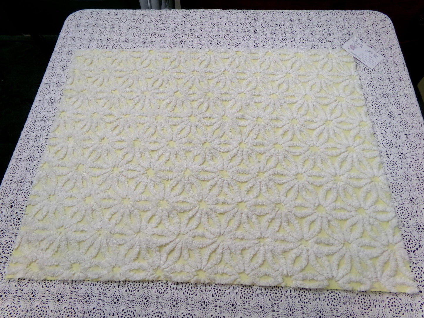Fluffy Daisy Vintage Chenille Fabric White & Lemony Yellow 18x24"