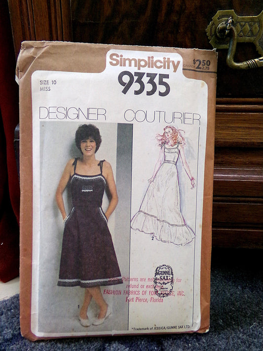 Simplicity Gunne Sax 9335 Vintage Sundress Prairie Peasant Dress Sewing Pattern, OOP, Miss Size 10