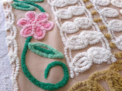 Caramel Honey Vintage Chenille Fabric, 16.5" x 19.5" inch Piece, Boho Floral Material for Pillows, Wall Hangings, Crafts