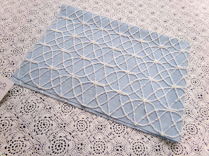 Blue Vintage Chenille Fabric, White Skinny Petite Wedding Rings 16x24" Piece