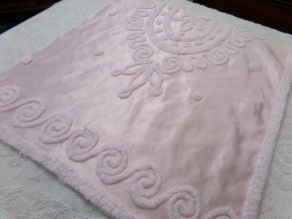 Vintage Pink Satin Chenille Fabric, Shabby Chic Sewing Material 23" x 22" Piece
