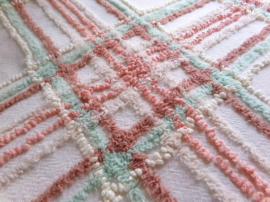 Colorful Country Plaid Vintage Chenille Fabric, Cottage Style 17x22"