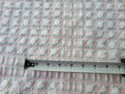 phantom white rosebud chenille fabric, 18" x 24" inch piece of dusty pink vintage Morgan Jones rosebuds quilt material for sewing & crafts