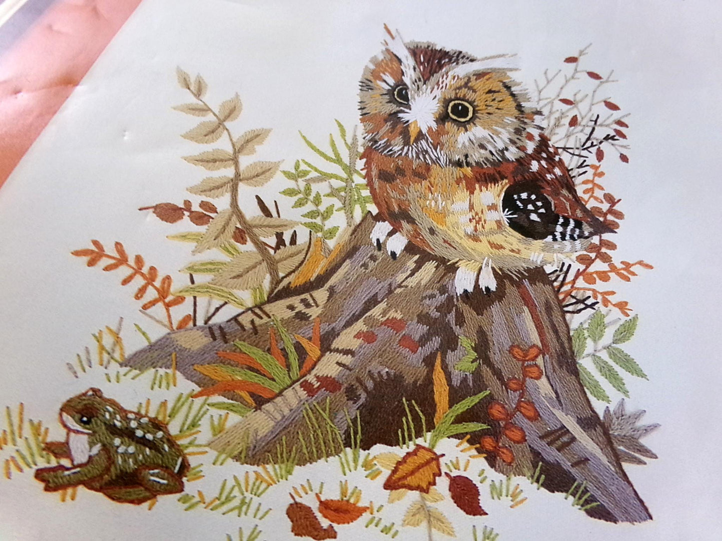 CANDID OWL Crewel Embroidery Kit Vintage Paragon 0565 Giordano Boho Forest Woodland
