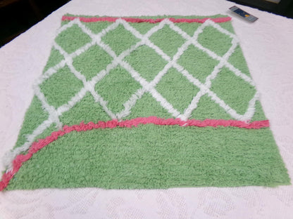 Vintage Chenille Bedspread Fabric Pc, White Trellis on Candy Apple Green, 19" x 20" quilt material