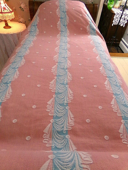 old hollywood regency style vintage woven bedspread, pink fieldcrest twin coverlet