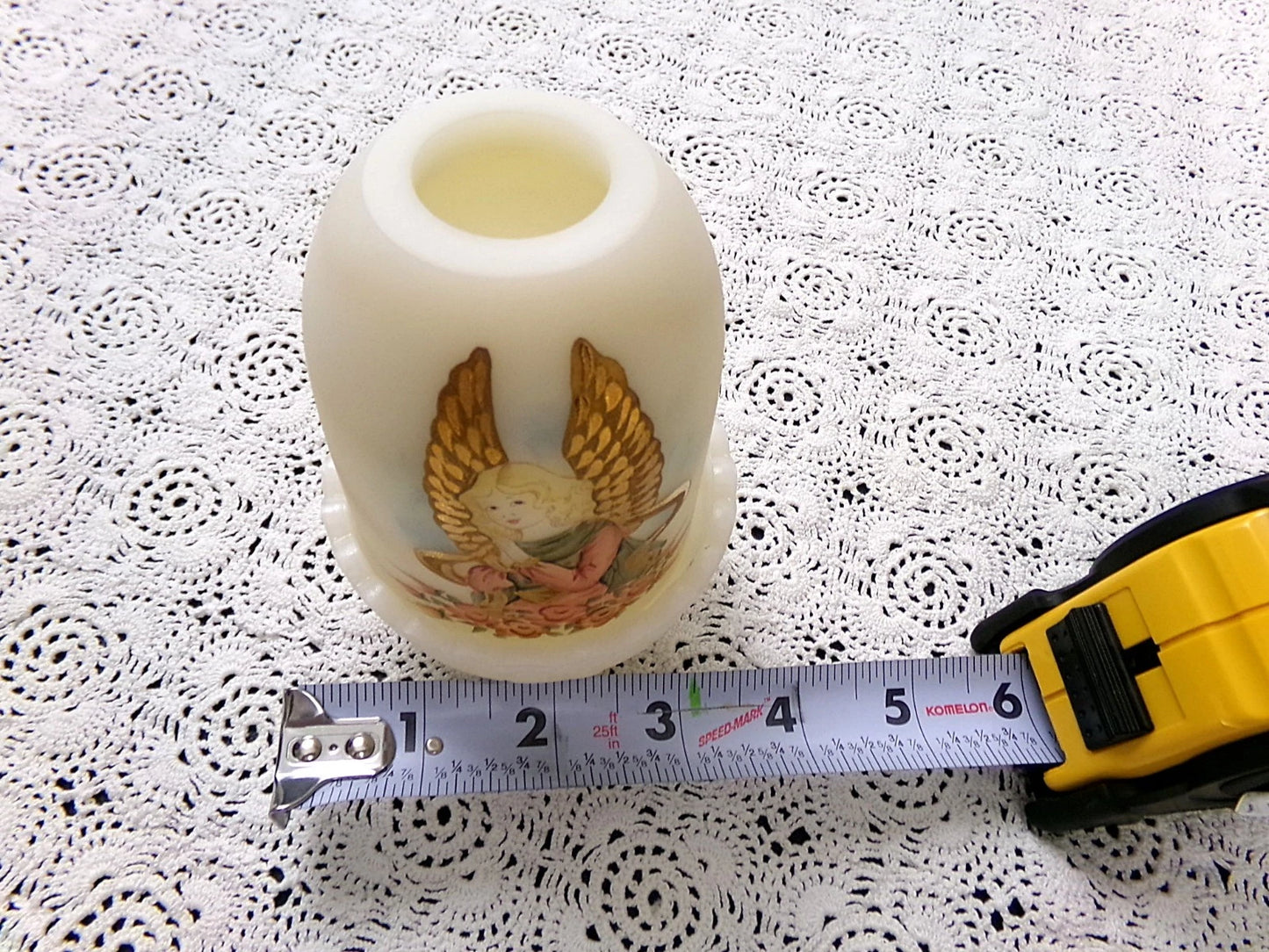 Vtg Fenton Fairy Lamp Angel Praying Heavenly Pink Roses Handpainted Jackson #10
