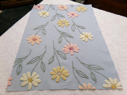 Scattered Daisies Vintage Chenille Bedspread Fabric, Shabby Blue Sewing Material, 19" x 25"