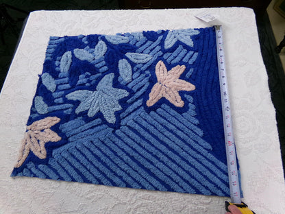 Midnight Blue Vintage Chenille Fabric, dramatic floral sewing craft quilt material, 18" x 22" piece