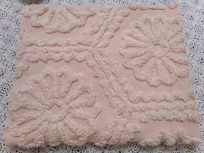 vintage chenille bedspread fabric peach blush daisy medallions 20x24" sewing quilt material