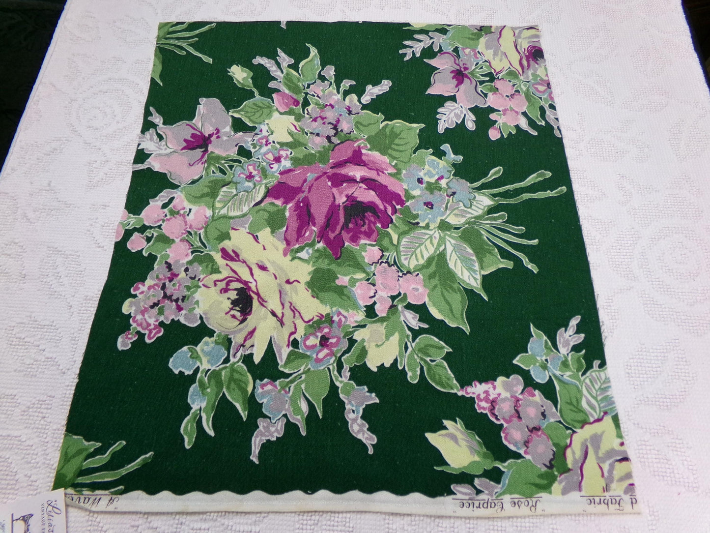 Vintage Waverly Fabric Rose Caprice Green Floral Barkcloth Style 19x21"