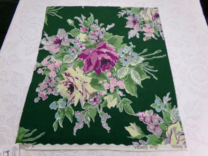 Vintage Waverly Fabric Rose Caprice Green Floral Barkcloth Style 19x21"
