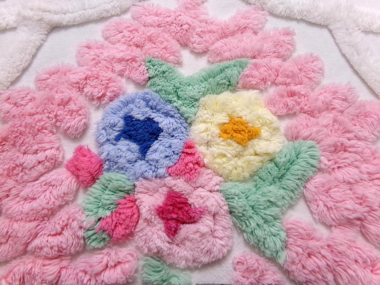 Vintage Chenille Fabric Piece, Pink Frosting Floral Cottage Chic Sewing Material 18x30"