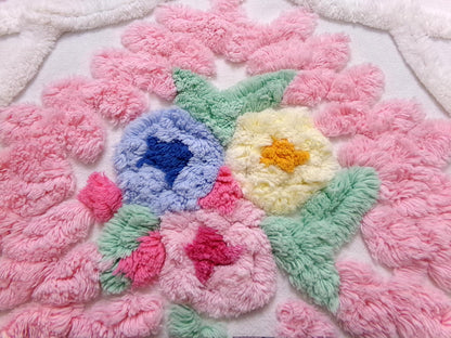 Vintage Chenille Fabric Piece, Pink Frosting Floral Cottage Chic Sewing Material 18x30"