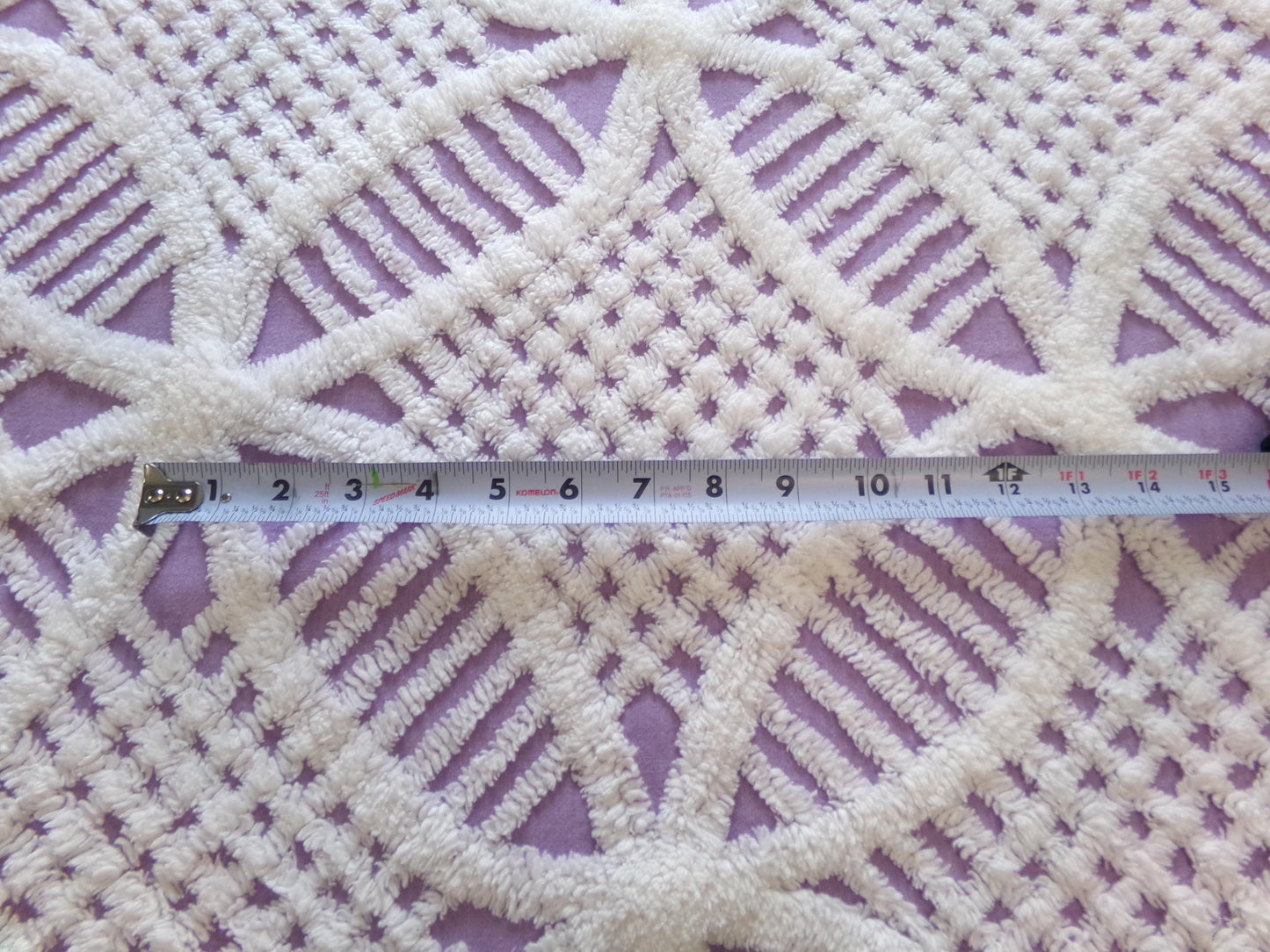 Spring Lavender Vintage Chenille Fabric, white geometric design, sewing craft quilt material, 22" x 25" piece