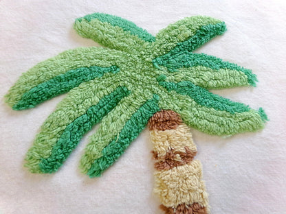 palm tree chenille fabric square, vintage tropical Florida fun novelty sewing material for pillow & quilt designs, 12" inch block
