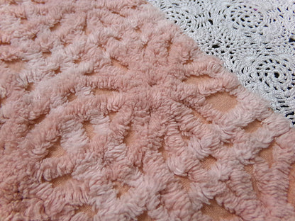 Vintage Chenille Fabric 14 x 19" Blush Pink Starburst Geometric Quilt Material