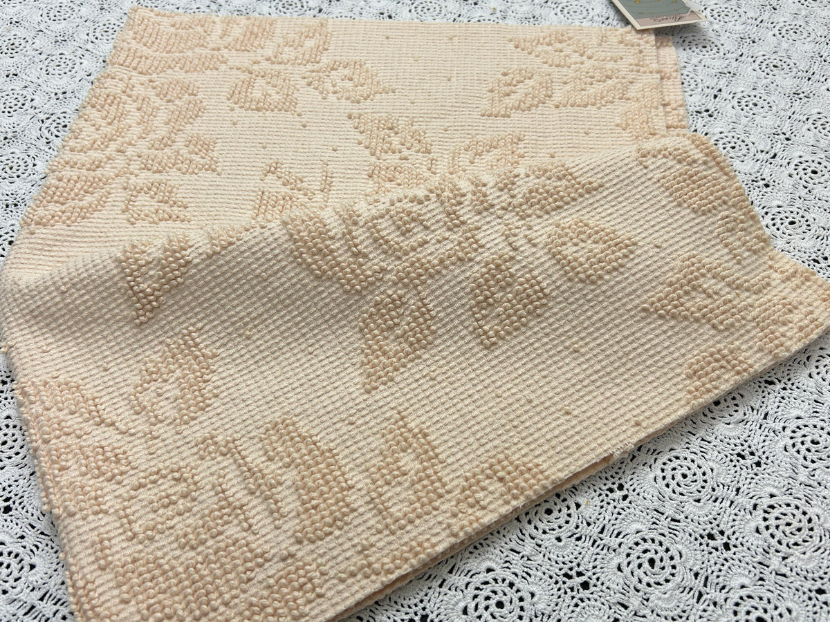 Neutral Vintage Chenille Fabric, Autumn Wheat Cabbage Roses & Dots, 18x28" Piece