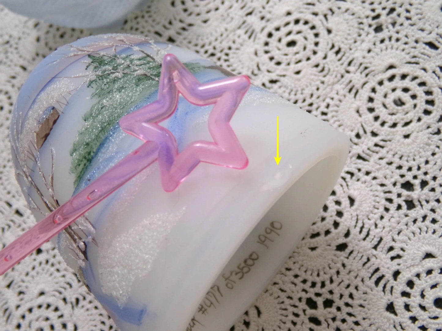 Vintage Fenton Fairy Lamp Country Horse Snow Handpainted Fredrick 1990 #477