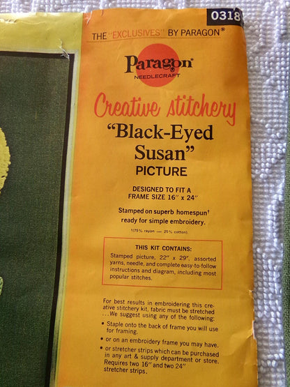 BLACK-EYED SUSAN Boho Crewel Embroidery Kit, Vintage Paragon Stitchery 0318 Phyllis Hall