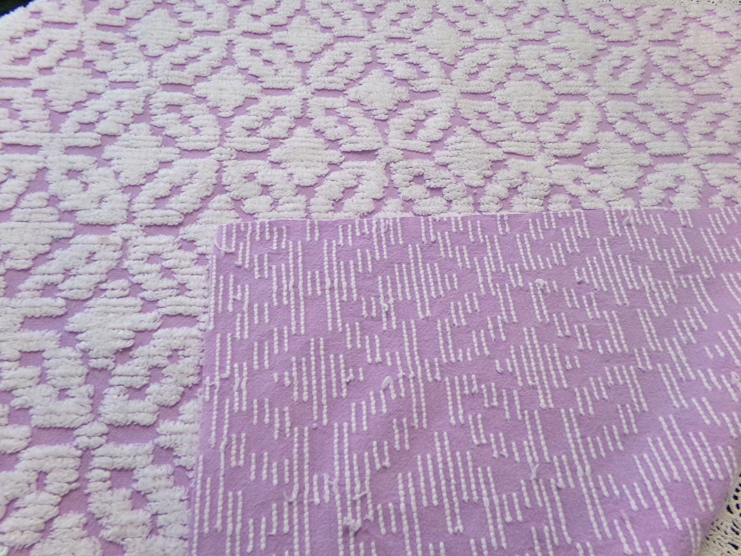 White Lilac Petals Vintage Chenille Bedspread Fabric 20x24"