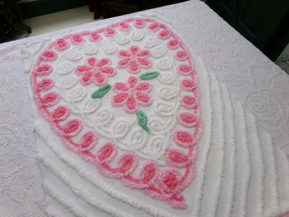 Sweet Heart Pink Vintage Chenille Fabric: Romantic Valentine Design 18" x 27" Piece Sewing Material for Quilts & Crafts