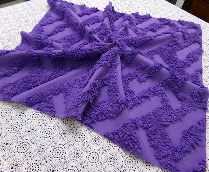 Vintage Royal Purple Chenille Fabric 18 x 24" Labyrinth Maze Geometric Boho Quilt Sewing Material