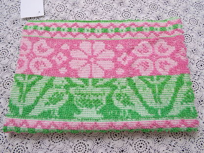 Vintage Hobnail Chenille Fabric Scandinavian Style Reversible Shadow Folk Art Design 17" x 23"