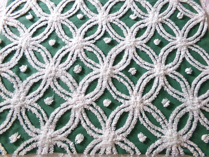 Evergreen Vintage Chenille Fabric, White Wedding Rings & Dots, 20x27" Piece