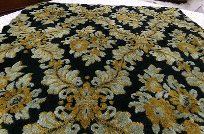 Vintage Damask Velvet Fabric Opulent Soot Black & Silver Grey Gold Upholstery Weight Small Pc 23x25"