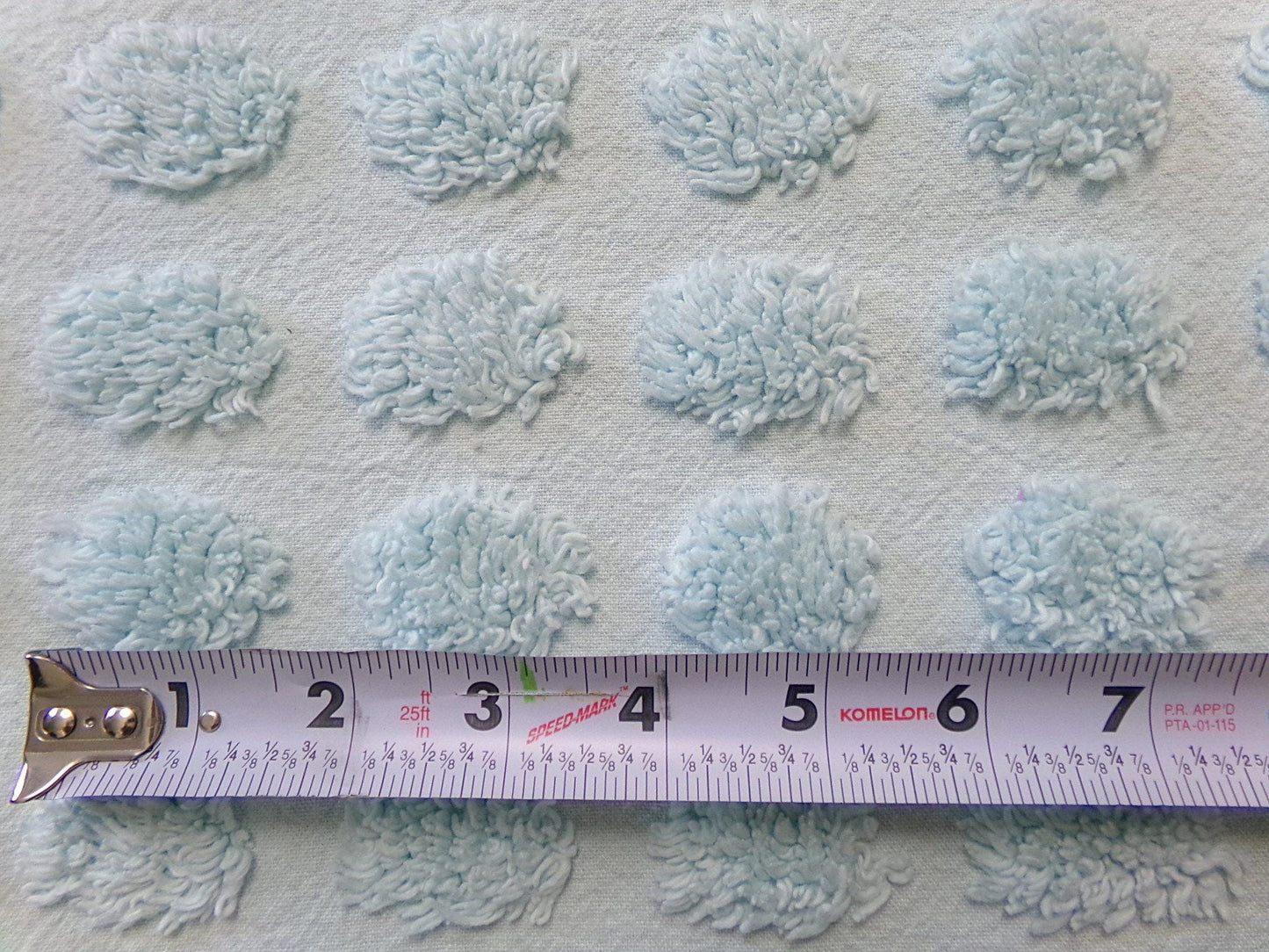 Refreshing Aqua Vintage Style Chenille Bedspread Fabric Coin Dot Pops 18x24"