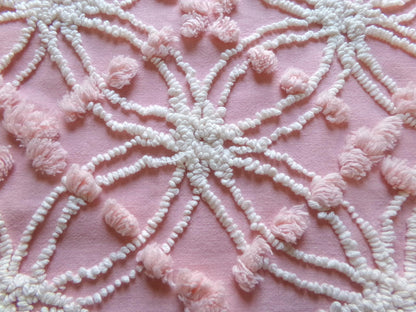 feminine pink vintage chenille bedspread fabric 18" x 24"quilt material