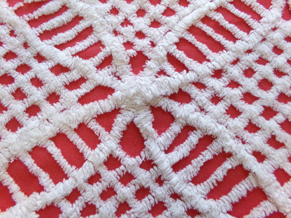 Red & White Geometric Chenille Fabric - Vintage Tufted Textured Cotton Fabric Quilting Crafts - 17" x 24" Piece of Sewing Material