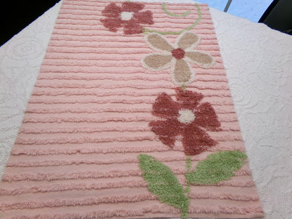 Vintage Chenille Bedspread Fabric, Pink Tufted Climbing Florals, 20" x 26" piece