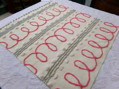 doodle dots vintage chenille bedspread fabric, yellow & red quilt sewing material, 23" x 21" piece