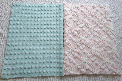 Vintage Chenille Fabric Bundle in Pink & Aqua, 2 Pieces 12" x 18" each | Easy Stash Builder for Fiber Arts, Quilting