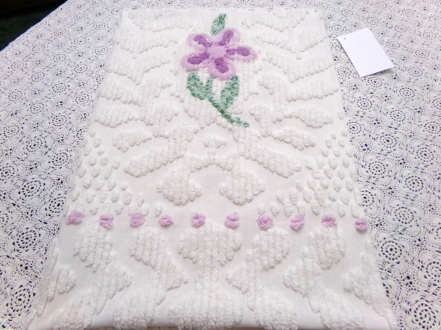Little Lilacs Vintage Chenille Bedspread Fabric 26x36" Shabby Lightweight Quilting Material