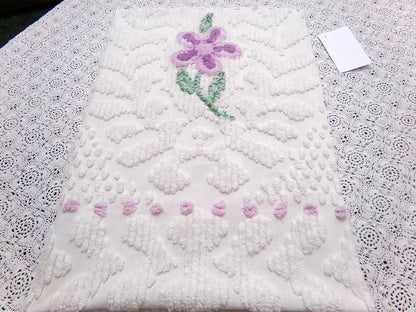 Little Lilacs Vintage Chenille Bedspread Fabric 26x36" Shabby Lightweight Quilting Material