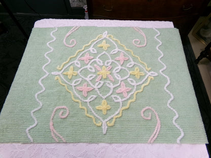 Vintage Chenille Fabric Piece, Mint Green Floral Cottage Chic Quilt Material 24" x 38"